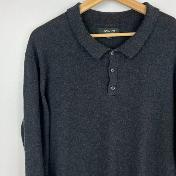 RW&Co Men's XL Dark Gray Collared Long Sleeve sweater Knit 100% Cotton - Picture 6 of 11